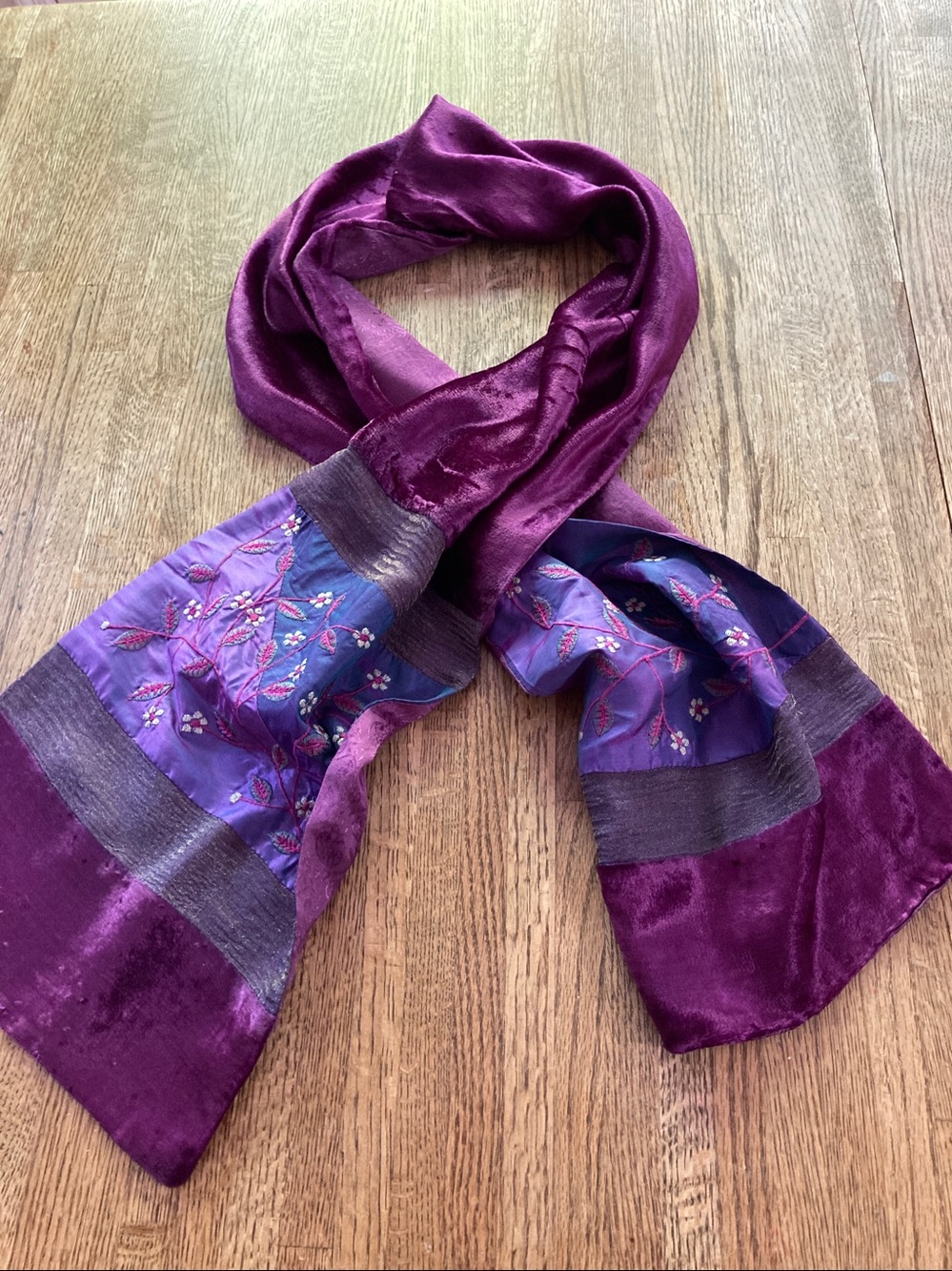Handcrafted Purple Velvet and Silk Scarf